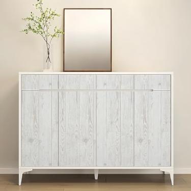 Imagem de Papel de parede espesso efeito de grão de madeira impermeável autoadesivo adesivo para sala de estar, escritório, quarto e sala de jantar, grão de madeira branca 44 * 500 cm