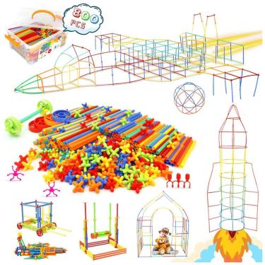 Imagem de Brinquedo de construção STEM com canudos Ggiibro 800 peças tubos plásticos interligáveis