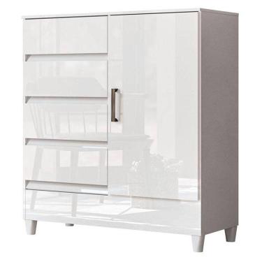 Imagem de Cômoda 1 Porta 4 Gavetas Fit Branco Brilho - Santos Andirá