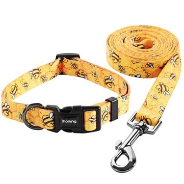 Imagem de Combinação de coleira e coleira para cachorro Ihoming em boêmia, marroquina, estilo floral e bolinhas para animais de estimação pequenos, médios e grandes (M - até 13,5 kg, abelha)