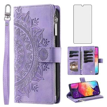 Imagem de Asuwish Capa de telefone para Samsung Galaxy A50 A50S A30S Capa carteira com protetor de tela de vidro temperado e porta-cartões com zíper de flor mandala A 50 50S 30S S50 50A SM A505G mulheres homens