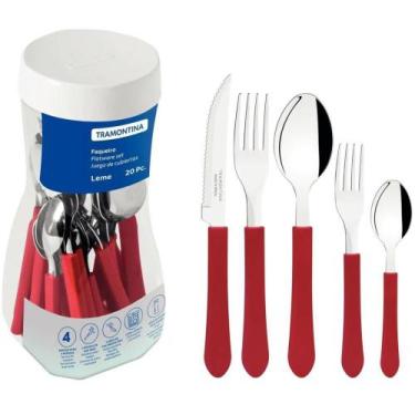 Imagem de Talher Faqueiro Leme 20PC INOX Vermel - Tramontina, Vermelho, 20 peças