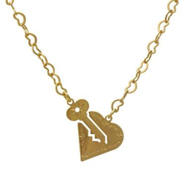 Imagem de Colar Feminino Pingente de Coração e Chave Folheado em Ouro 18K Softjo