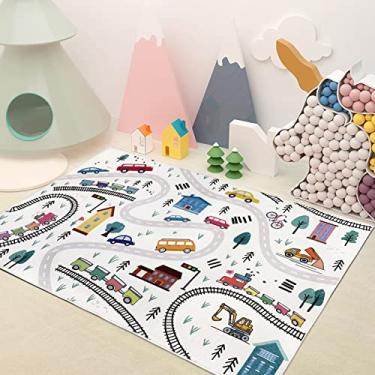 Imagem de Lacomfy Tapete de brinquedo infantil fofo para meninos e meninas tapete de cidade para brincar com mapa de estrada, tapete educativo para sala de jogos infantil, quarto, antiderrapante, sala de aula,