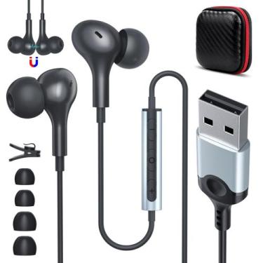 Imagem de Fone de Ouvido USB ASKUBSKU com Microfone para PC - Cabo de 2,3m
