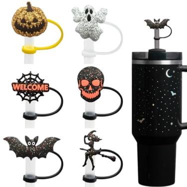 Imagem de Amreich Topos de palha vintage de Halloween para Stanley Cup, Glitter Boo Basket Stuffer, acessórios assustadores Stanley, capas de palha de silicone à prova de poeira, bruxa, abóbora, fantasma