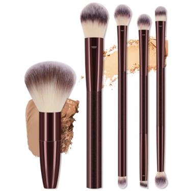 Imagem de 5 pincéis de maquiagem poderosos pincel de base pincel de sombra de cabeça dupla para líquido, creme e pó - pincel de polimento, mistura e rosto