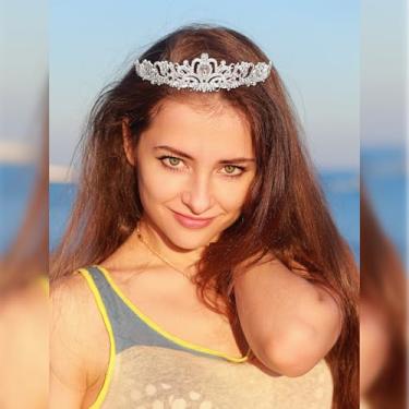 Imagem de Tiara de cristal, tiara de coroa, elegante coroa de princesa com pentes, prata