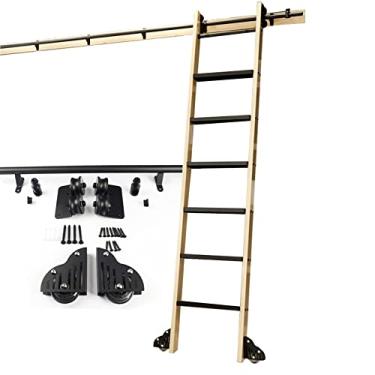 Imagem de Ferragens de escada de biblioteca de rolamento + trilho de extensão de 1 m a 6 m, kit de ferragens de escada deslizante com rodas de rolo de piso para sótão/casa/interior/livraria (sem escada