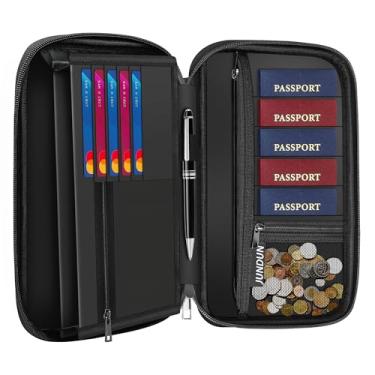 Imagem de JUNDUN Porta-passaporte familiar, material atualizado à prova de fogo, carteira de passaporte de viagem, Preto, Large, Suporte com 2 bolsos