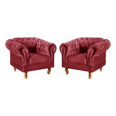 Imagem de Kit 2 Poltronas Chesterfield Dom Pedro Vintage Retrô Capitonê Suede Bordô