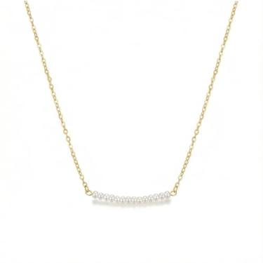 Imagem de Colar de pérolas falsas de estilo vintage, colares gargantilhas delicadas de imitação de pérolas para mulheres, colares de fio de pérola simulada como presente, aço inoxidável banhado a ouro 18K para