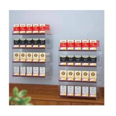 Imagem de Rack de exibição de cigarro acrílico - Organizador de montagem na parede de 2 a 5 níveis para varejo, rack de exibição automático trapezoidal, transparente, tamanho: 58,9 x 16 x 44,5 cm