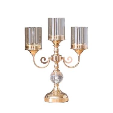 Imagem de Castiçal de metal simples de vidro com três cabeças, suporte de vela para sala de estar, mesa de jantar, decoração de casamento, ornamentos de luz de velas (pequeno)