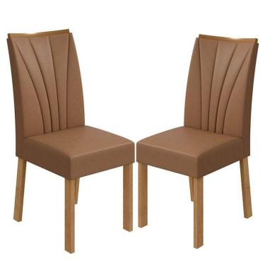Imagem de Cadeira Para Mesa De Jantar Apogeu Kit 02 Peças Corino Caramelo Amêndoa Clean - Lopas