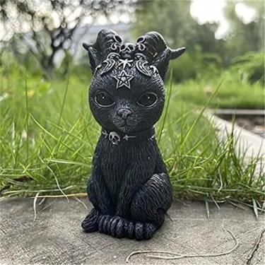 Imagem de Estatueta De Gato Preto Pintada À Mão, Decoração De Bruxa, Ornamento D