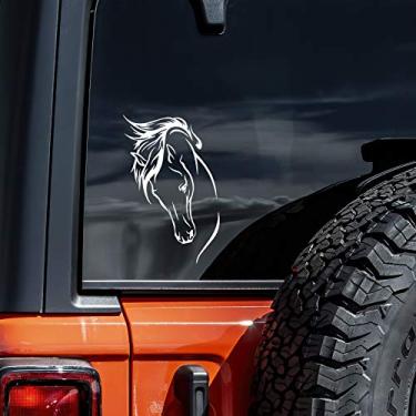 Imagem de Adesivo decalque de janela para laptop de caminhão de carro com linda silhueta de cabeça de cavalo aprox. 20 x 10 cm (branco)