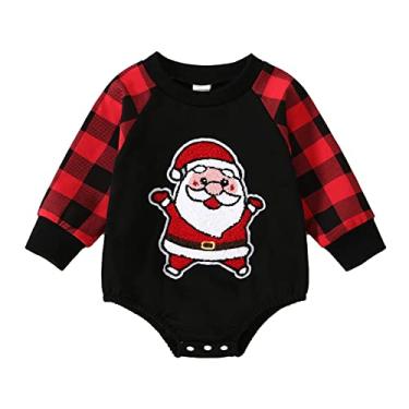 Camiseta infantil meninos meninas Natal manga longa xadrez desenho animado  Papai Noel estampado camiseta tops outono bebê menina (vermelho, 3-6 meses)  : : Moda