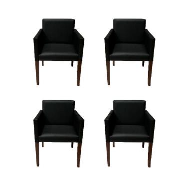 Imagem de Kit 4 Poltronas Nina Executiva 1 Lugar Tecido Sintético Pé Marrom - Preto - Cor: Preto