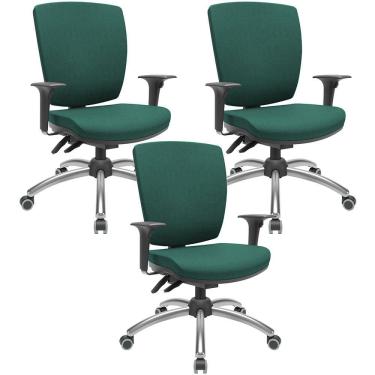 Imagem de Kit 3 Cadeiras de Escritório Diretor Office Giratória Cromada Alta Flexi P03 Poliéster Verde - Lyam