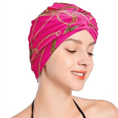 Imagem de SUNTRADE Touca de banho feminina feminina feminina de cabelo curto com nó plissado chapéu turbante não impermeável (rosado)