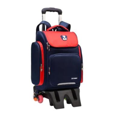 Imagem de Mochila Escolar Com 6 Rodinhas Resistente Impermeável Vermelho Com Marinho