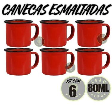 Imagem de Caneca Esmaltada Retro Antiga Vermelha 80ml 6 Unidades - Leão Verde