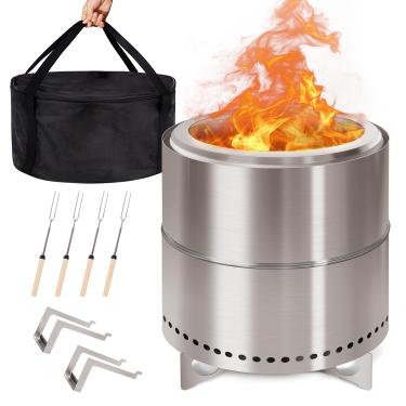 Imagem de GreenVines Firepit sem fumaça | 38,5 cm | Fogueira de aço inoxidável | Poços portáteis ao ar livre com suporte para acampamento | Fogueira a lenha solo | Fogão de baixa fumaça | Bolsa e palitos e