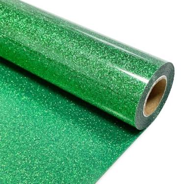Imagem de Vinil de transferência de calor com glitter verde 30,5 cm x 2,4 m HTV para camisas, Glitter HTV para todas as máquinas de corte - Fácil de cortar e remover ervas daninhas para design de vinil térmico