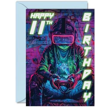 Imagem de Cartões de aniversário de 11 anos para meninos e meninas - Videogame - Cartão de feliz aniversário de 11 anos para filho, filha, sobrinho, sobrinha, neto, a5, onze aniversário