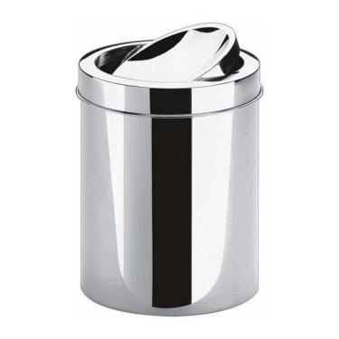 Imagem de Lixeira Em Inox Basculante 8 Litros Cesto De Lixo Tampa Giratória Vai E Vem Luxo
