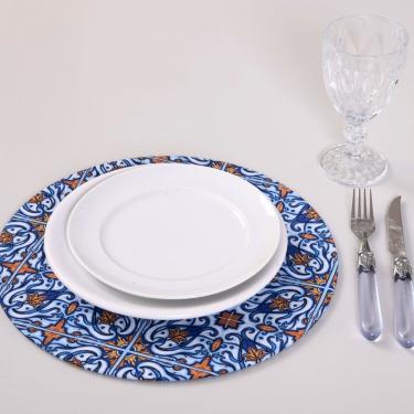 Imagem de Sousplat Estampado Allegra 2 Peças Capa E Base Mdf 35cm Diâmetro 100% Poliéster - Azulejo