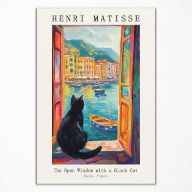 Imagem de Arte de parede em tela de Henri Matisse, pôster de gato preto de Matisse, reprodução famosa de pinturas a óleo, impressões florais clássicas de gato preto para quarto, sala de estar, 40,6 x 61 cm, sem