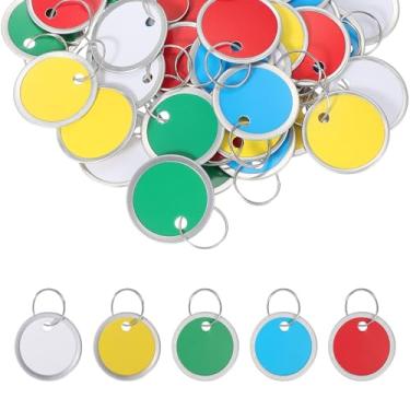 Imagem de PATIKIL Etiquetas de chave de aro de metal de 3,5 cm, pacote com 50 etiquetas de papel redondas em branco, chaveiros, identificadores com anéis divididos para porta de carro, gaveta, chaveiro, bagagem