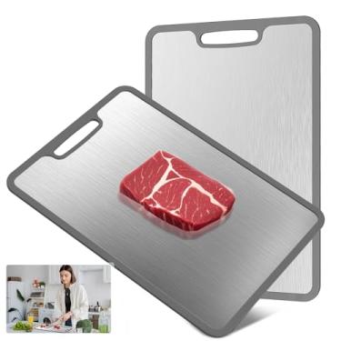 Imagem de Tábua de corte para cozinha, aço inoxidável, dupla face, 36 x 24 cm