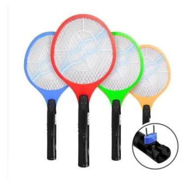 Imagem de Raquete Elétrica Mata Mosquito Dengue Insetos Recarregável - (Cores So