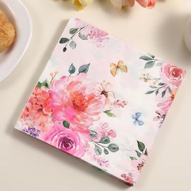 Imagem de Besalily Guardanapos de papel florais bonitos 16,5 x 16,5 cm, 2 camadas, jantar, almoço, guardanapo, descartável, decorativo, mesa de festa, guardanapo de tecido para decoupage (CK18/20 unidades)
