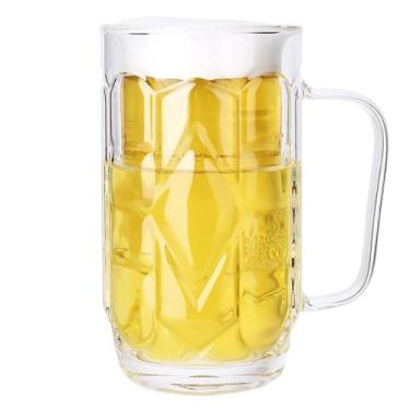 Imagem de URGDWEKJY Canecas de cerveja modernas simples de alto borossilicato de alta camada de vidro caneca de cerveja bar grande capacidade caneca de cerveja vidro líquido congelado copo de cerveja (B)