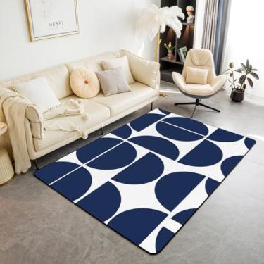 Imagem de Erosebridal Tapete retrô de meados do século, azul, vintage, boêmio, para sala de estar, 12 x 18 cm, tapete decorativo geométrico, abstrato, colorido, arte moderna, tapete para interior