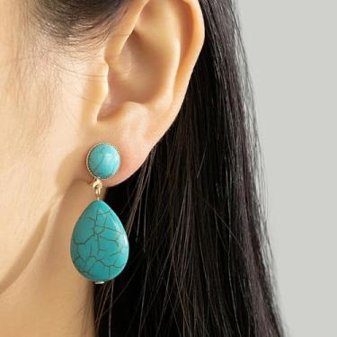 Imagem de Brincos femininos com pingente de pedra quadrada turquesa banhado a gancho, joia moderna para looks formais casuais