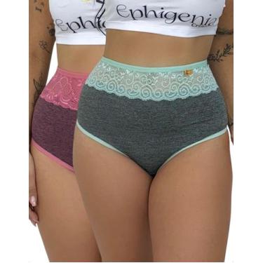 Imagem de Kit 2 Calcinha Suplex Cós Alto Renda Lingerie Elegante Conforto Charmo