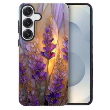 Imagem de heindiy Compatível com Samsung Galaxy S25 Plus, capa brilhante, proteção total, à prova de choque, anti-arranhões, capa de TPU, capas para homem, mulher, vitral, lavanda em flor