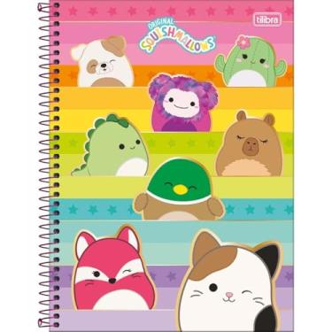 Imagem de Caderno Squishmallows TILIBRA Universitário ESPIRAL - 1 Matéria 80 Folhas (Fundo Arco-íris)