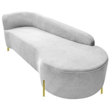 Imagem de Divã Recamier Orgânico França 220cm Lado Dir Pés Metal Dourado Bouclé Cor Branco
