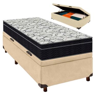 Imagem de Cama Box Azul + Colchão Solteiro Airtech 150 Ortobom