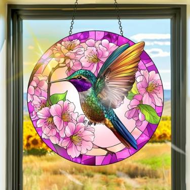 Imagem de Apanhador solar de acrílico colorido, decoração de janela pendurada para beija-flor, arte de parede de arco-íris, para sala de estar, quarto, varanda, decoração de jardim interno e externo 19 x 19 cm