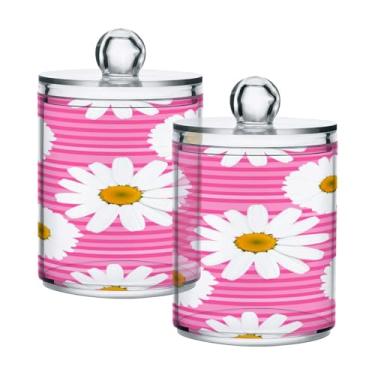 Imagem de Qilmy Pacote com 2 suportes de ponta de margarida, frascos de boticário de 400 ml, vasilha organizadora para banheiro, cotonetes, bolas de algodão, almofadas cosméticas, irrigadores dentais, sais de