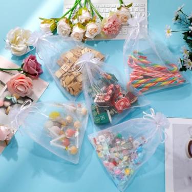 Imagem de 100 peças de sacolas de presente de organza – 10 × 12 cm bolsas de lembrancinha de cordão transparente para casamento, festa, joias, doces e pequenos presentes