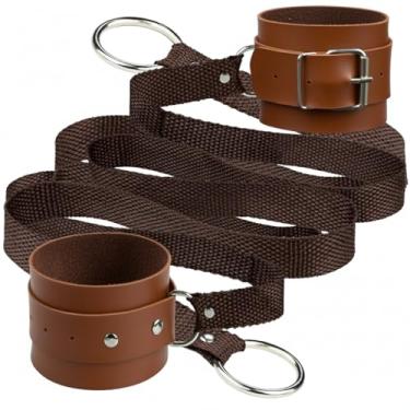Imagem de Algema Bracelete Ajustável em Couro Sintético com Tiras Longas e Argolas Metálicas Sex Shop (Marrom, Unico)