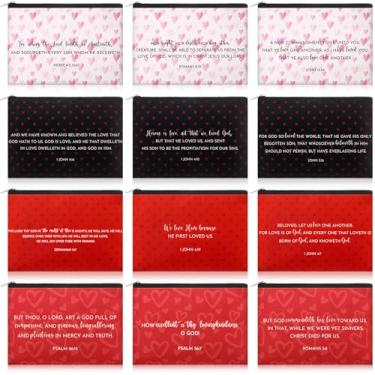 Imagem de Yinkin 12 unidades de bolsas de maquiagem cristã para o dia dos namorados, versículo bíblico, cosméticos, presente cristão para mulheres, bolsa inspiradora de escrituras religiosas, organizador de